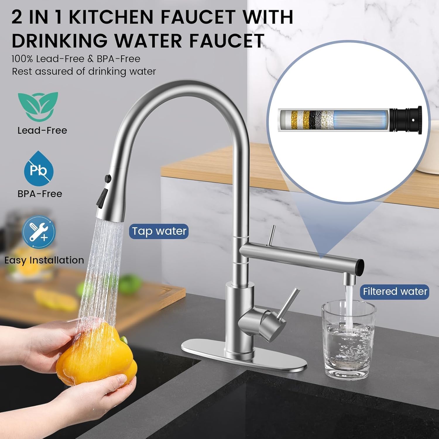FEELSO Upgraded Filter Water Kitchen Faucet